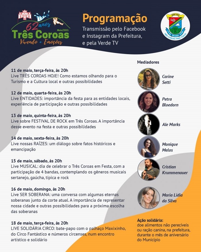 Eventos on-line celebram o aniversário de Três Coroas