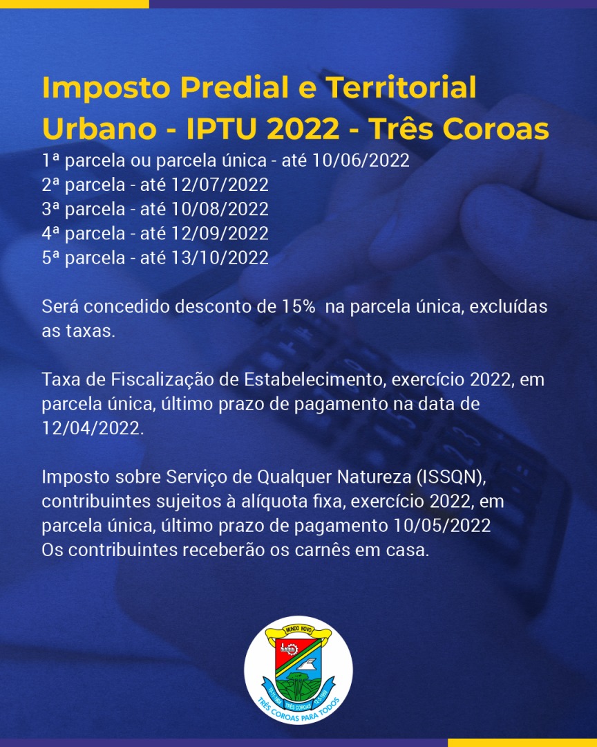 Saiba as datas para pagamento do IPTU!