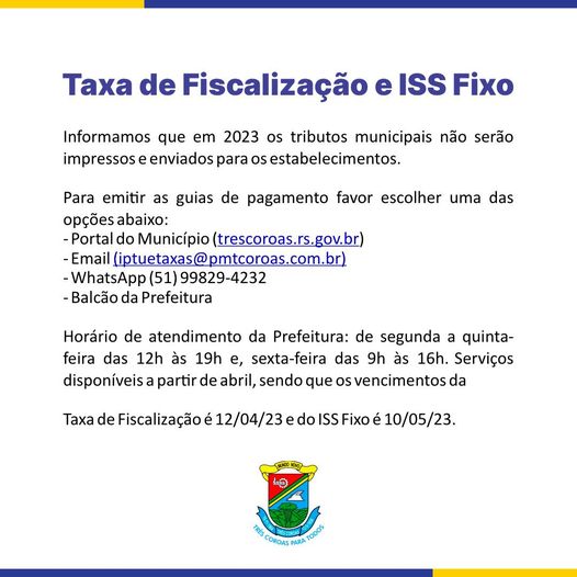 Taxa de fiscalização e ISS fixo!