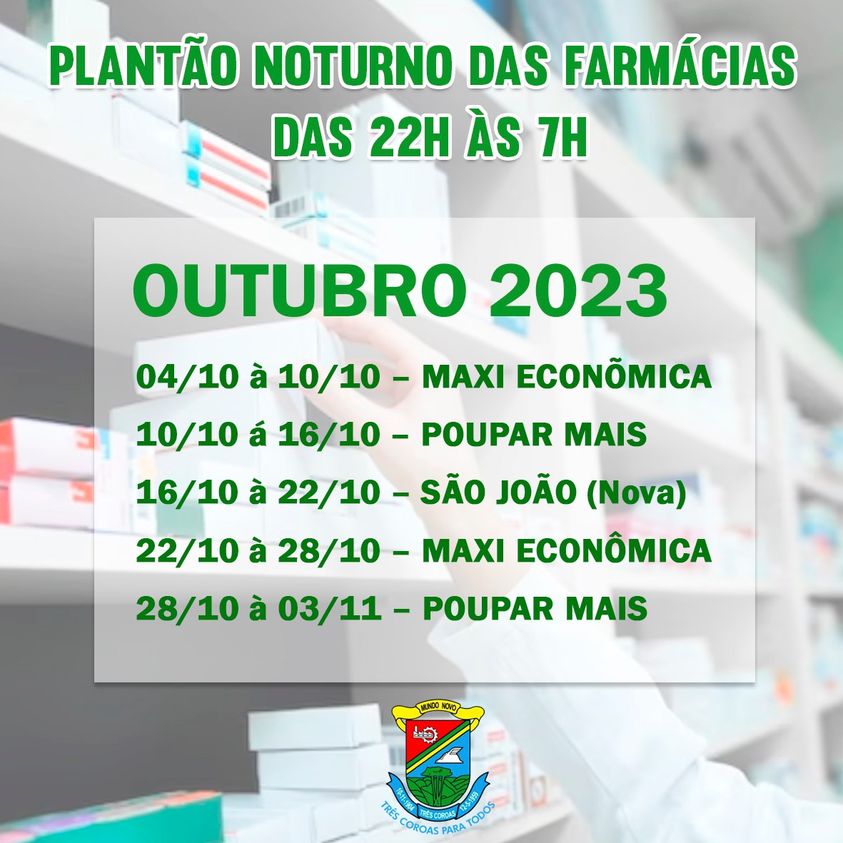 Plantão noturno das farmácias OUTUBRO