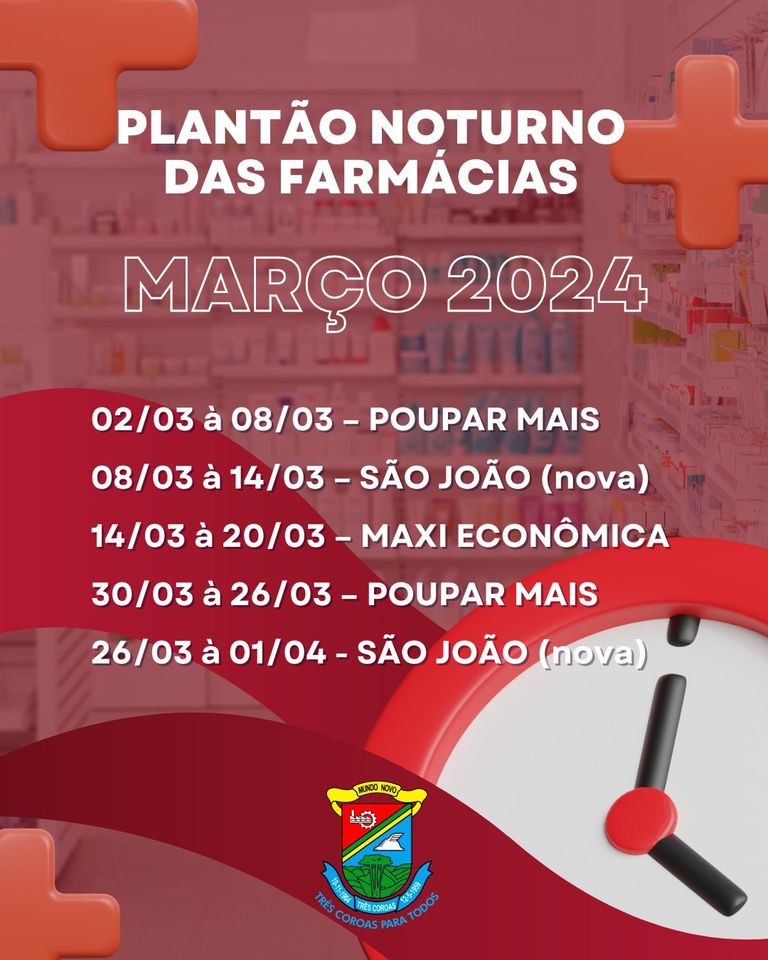 Plantão noturno das farmácias – Março 2024